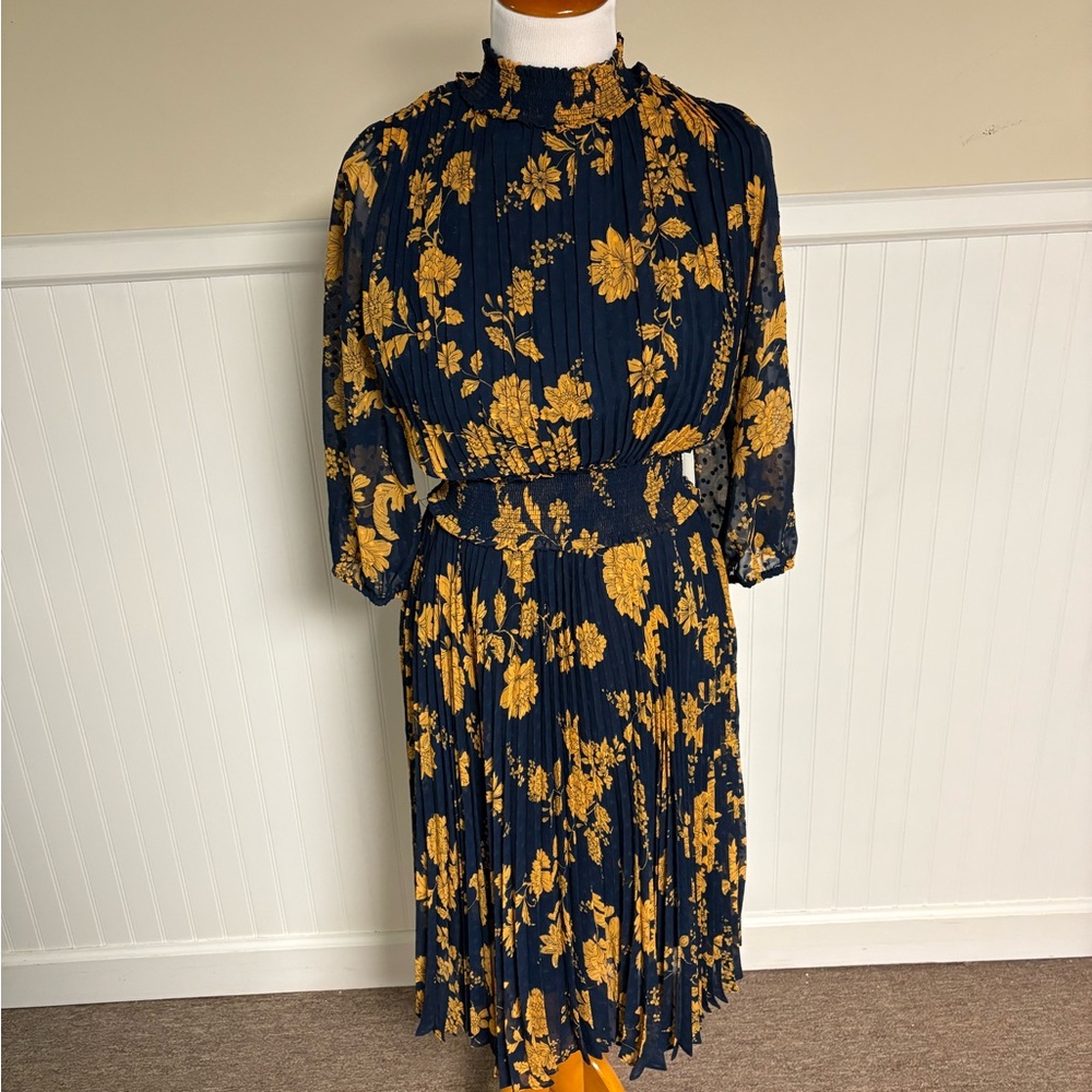 Nanette Lepore Dark Blue and Yellow Floral Dress